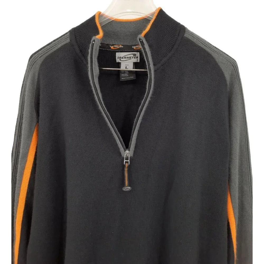 VTG 90s Obermeyer Black Gray Mesa Wool Acrylic Quarter Zip Ski Pullover Sweater_5